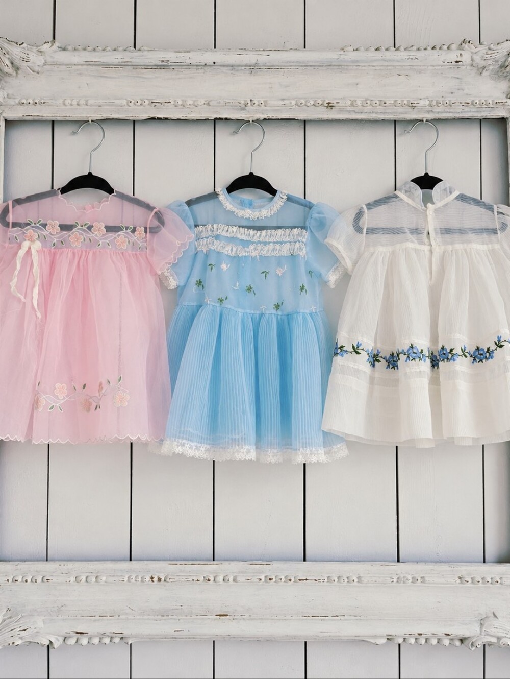 3x Vintage 1960's Baby Girl Dress Lot 18 - 24 Months Sheer Chiffon Pastel
